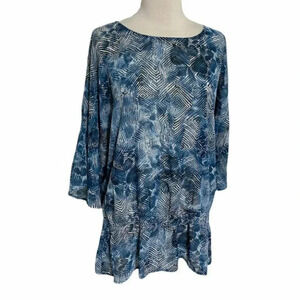 Chico‎ 3(XL) blue denim print semi sheer blouse Tribal Boho Western Whimsigoth